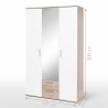 Armoire battante - Panneaux de particules - Blanc et chene - 3 portes et 2 tiroirs + miroir - L 121 x P 54 x H 200,1 cm - SELKEA