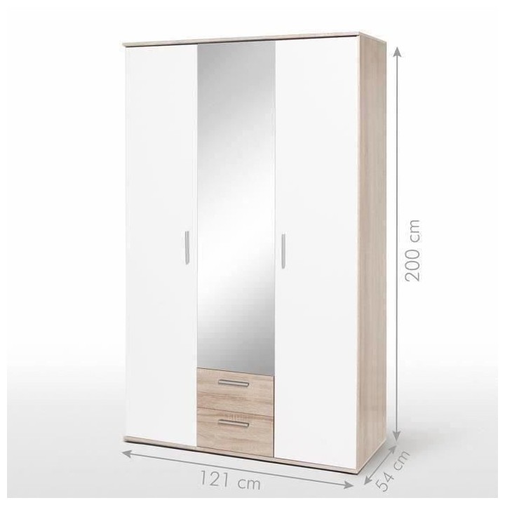 Armoire battante - Panneaux de particules - Blanc et chene - 3 portes