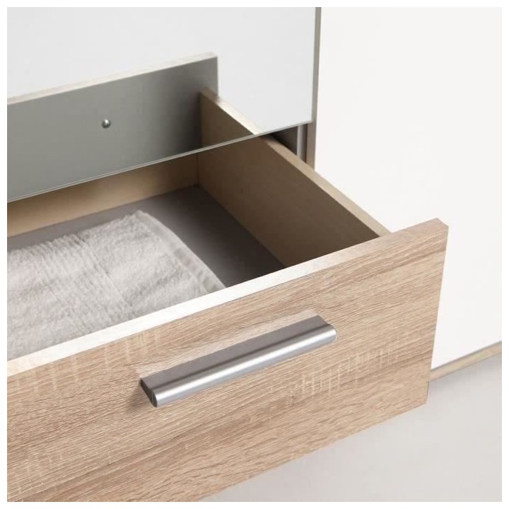 Armoire battante - Panneaux de particules - Blanc et chene - 3 portes