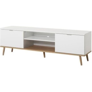 Meuble TV scandinave GÖTEBORG - Blanc - 2 Portes - L 160 x P 40 x H 5