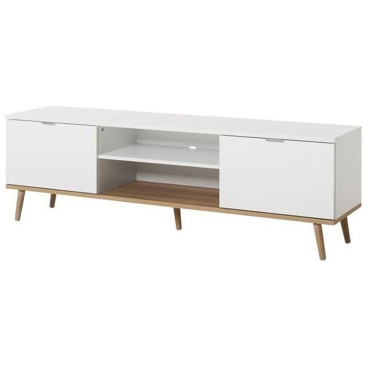 Meuble TV scandinave GÖTEBORG - Blanc - 2 Portes - L 160 x P 40 x H 5