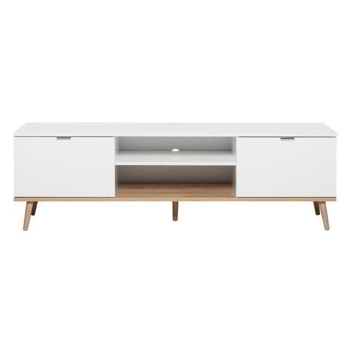 Meuble TV scandinave GÖTEBORG - Blanc - 2 Portes - L 160 x P 40 x H 5