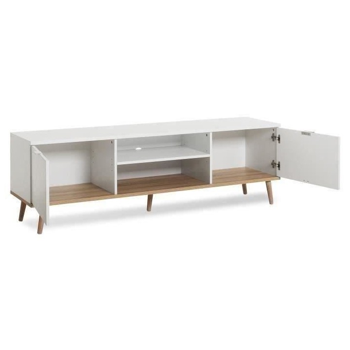 Meuble TV scandinave GÖTEBORG - Blanc - 2 Portes - L 160 x P 40 x H 5