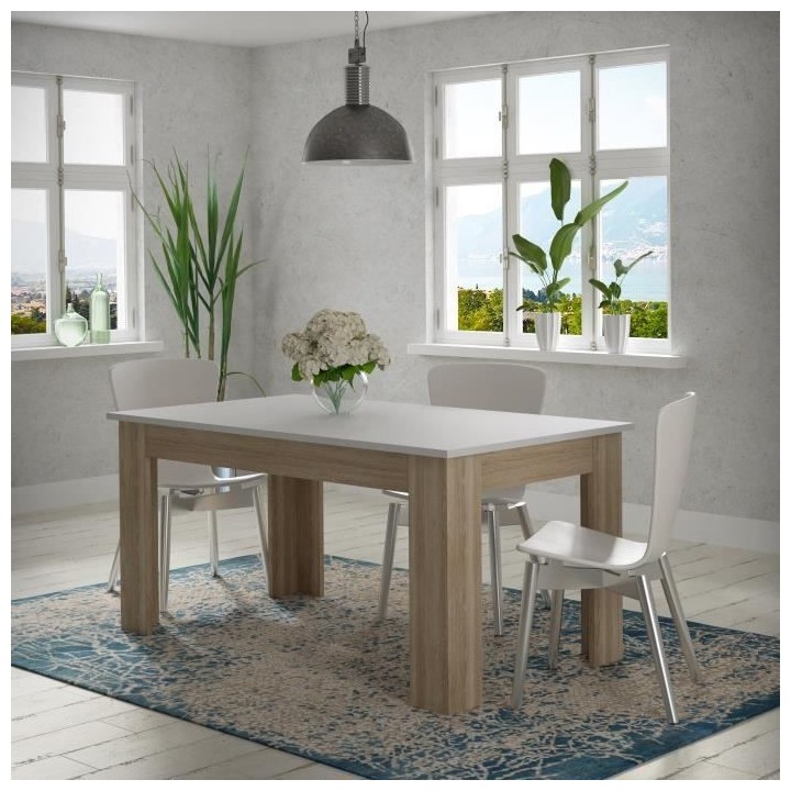 Table a manger PILVI - 6 a 8 personnes - Blanc mat et chene sonoma - C