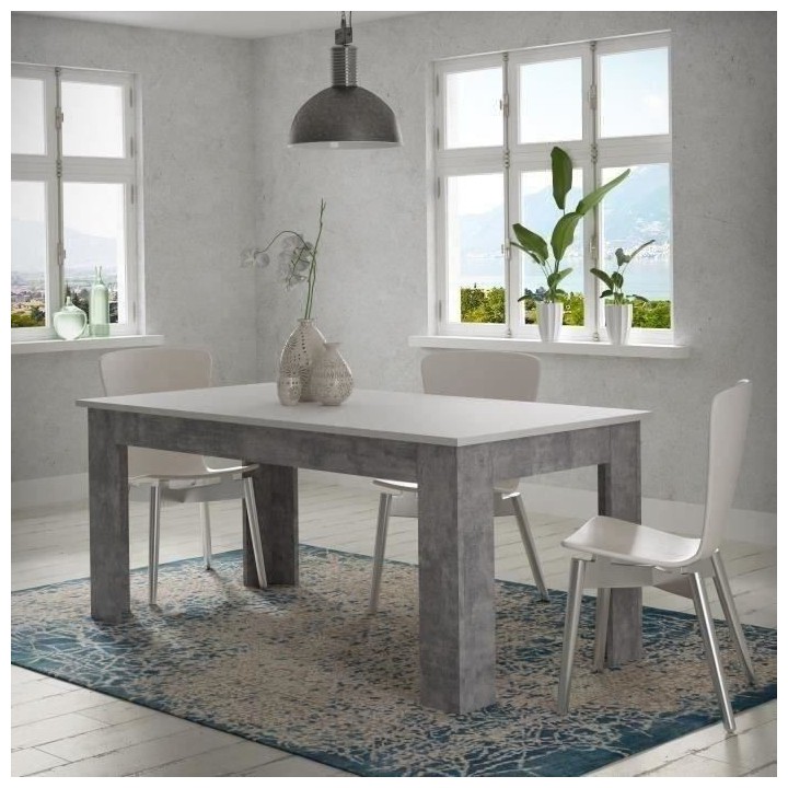 Table a manger PILVI - 8 personnes - Blanc et béton clair - L 180 x I