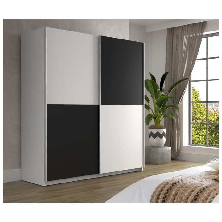 Armoire 2 portes coulissantes - Panneaux de particules - Blanc et noir