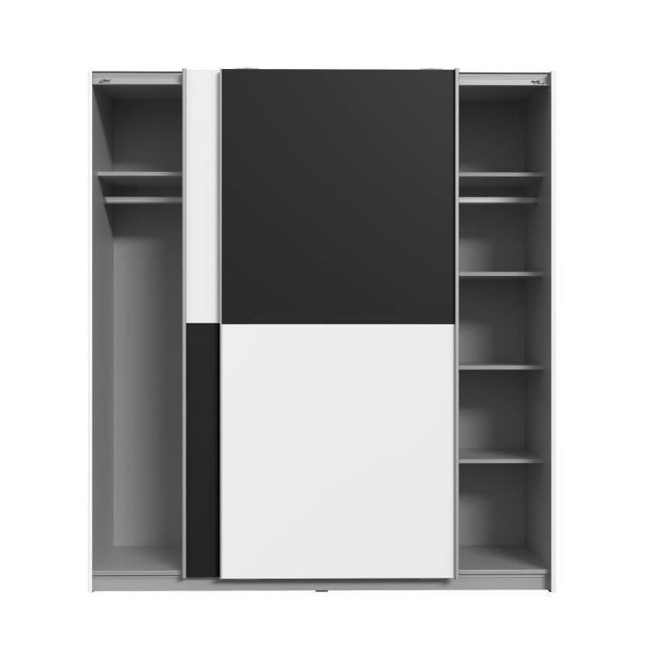 Armoire 2 portes coulissantes - Panneaux de particules - Blanc et noir