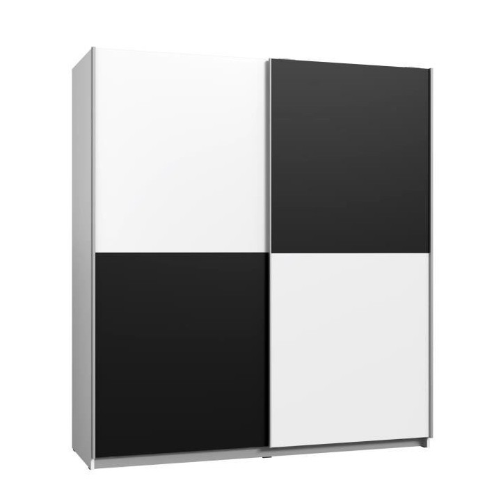 Armoire 2 portes coulissantes - Panneaux de particules - Blanc et noir