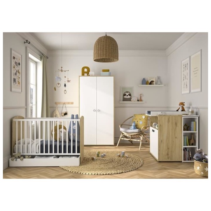 Chambre bébé Trio : Armoi e + Lit + Commode a langer ARTHUR - Décor