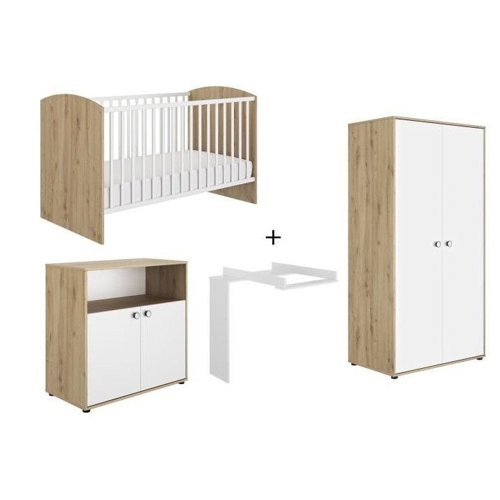 Chambre bébé Trio : Armoi e + Lit + Commode a langer ARTHUR - Décor