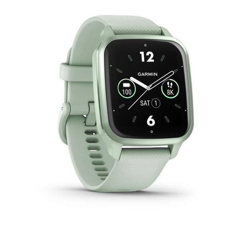 Montre connectée GARMIN Venu Sq 2 Metallic Mint avec bracelet vert d'eau