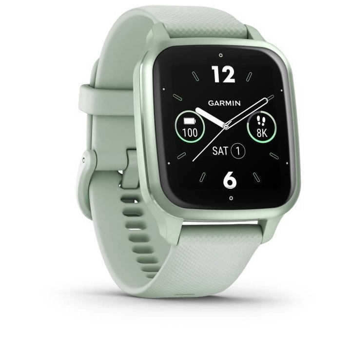 Montre connectée GARMIN Venu Sq 2 Metallic Mint avec bracelet vert d'