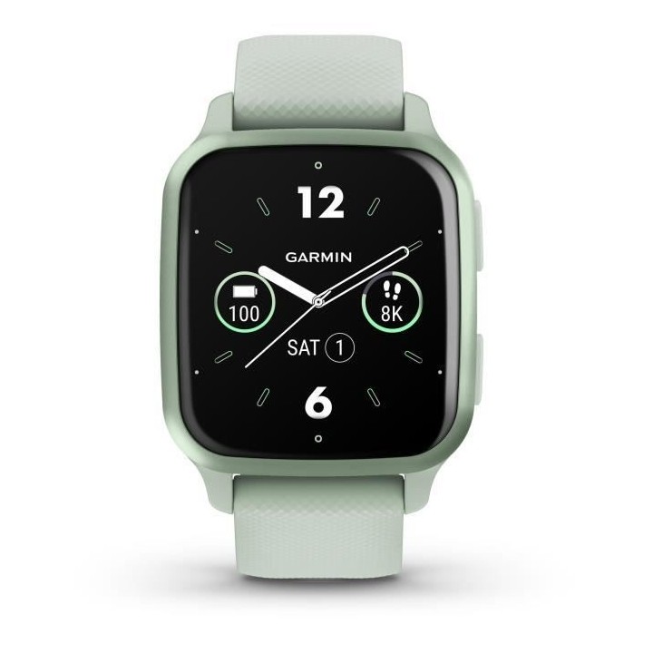 Montre connectée GARMIN Venu Sq 2 Metallic Mint avec bracelet vert d'
