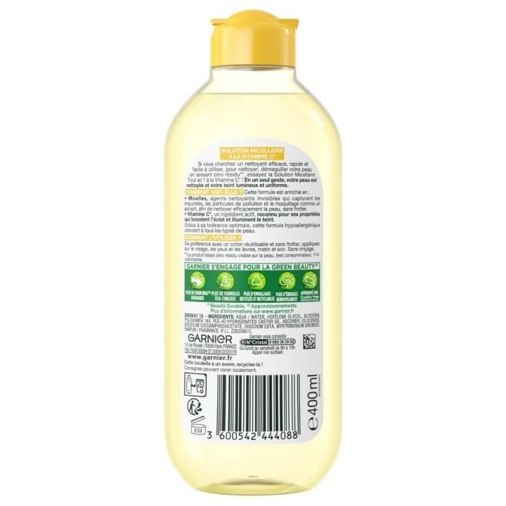 Solution micellaire Skin Active GARNIER Tout en 1 - Vitamine C - 400 m
