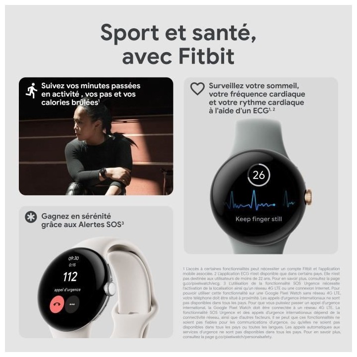 Montre connectée GOOGLE Pixel Watch - 41 mm - Argent poli Actif - Bra