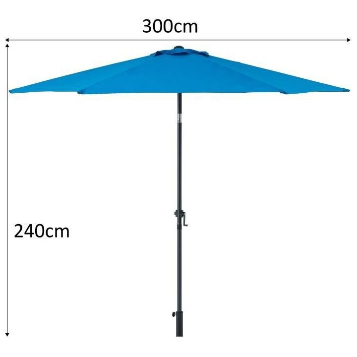 Parasol droit diametre 3 m - strucutre Aluminium toile 160 g/m - 6 bal