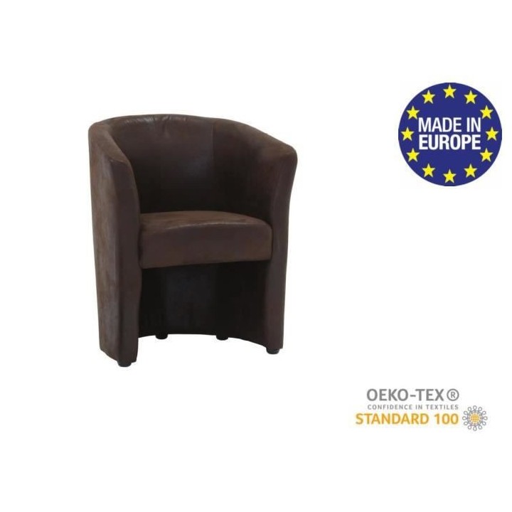 Fauteuil cabriolet Simili marron foncé - L 59 x P 63 x H 77 cm - ARCA