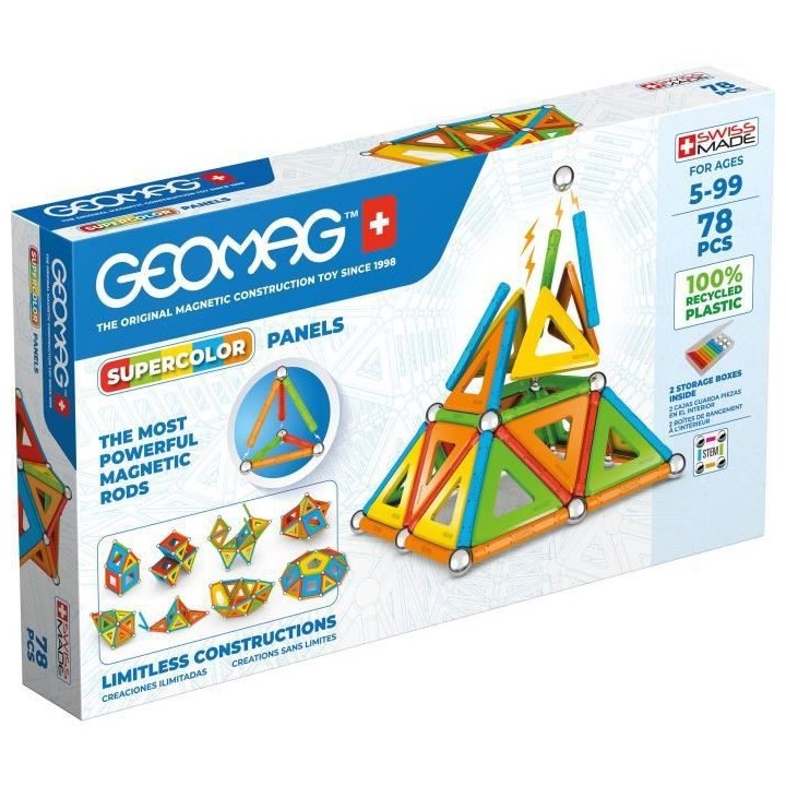 GEOMAG CLASSIC, PANELS SUPERCOLOR 78 pcs, construction magnétique, je
