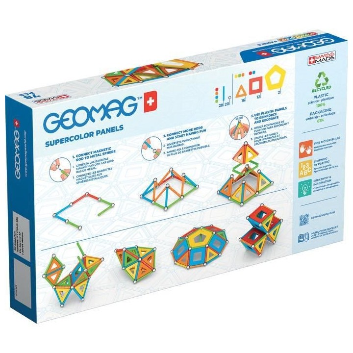 GEOMAG CLASSIC, PANELS SUPERCOLOR 78 pcs, construction magnétique, je