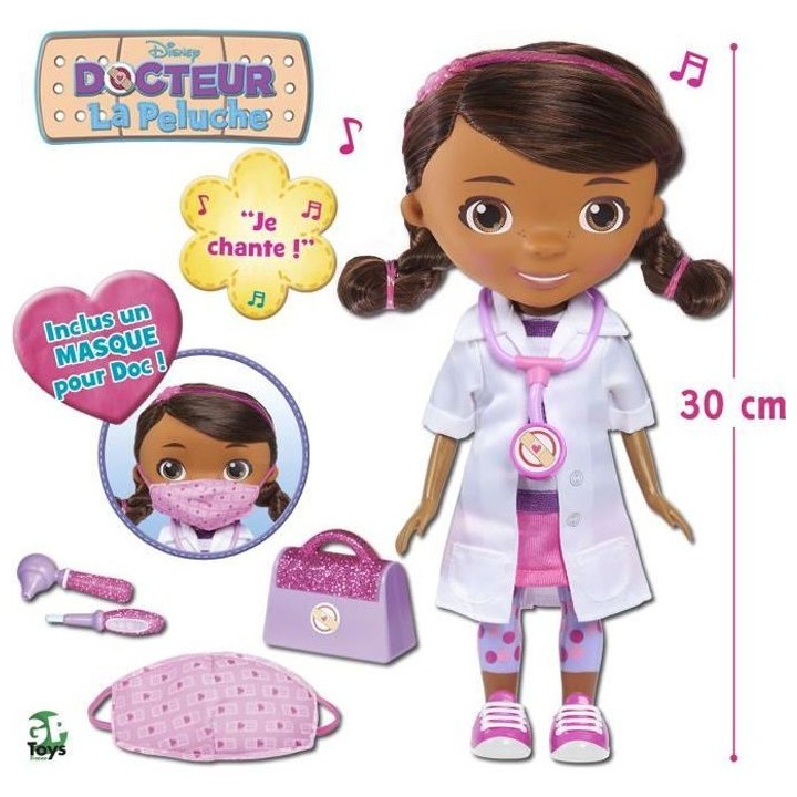 Docteur La Peluche, Poupée 30 cm , Chante Lave-toi Les Mains, avec ac