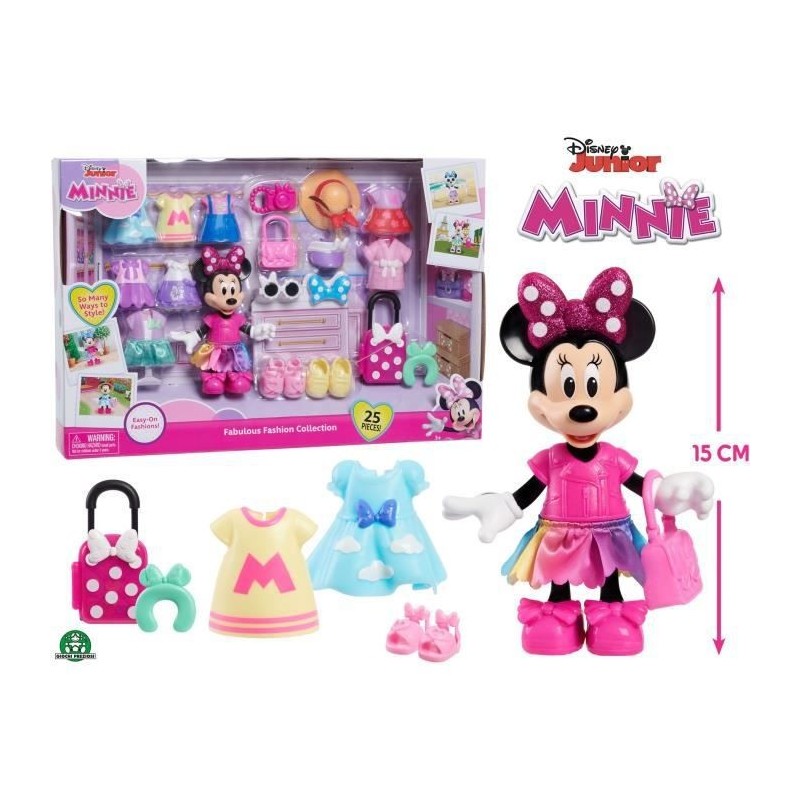 Disney Minnie, Coffret Fashion , 25 pieces, dont 1 figurine Minnie articulée 15 cm, Jouet pour enfants des 3 ans, MCN30