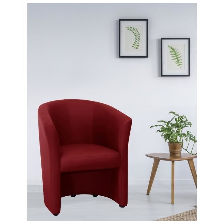 Fauteuil cabriolet Simili rouge - L 59 x P 63 x H 77 cm - ARCADE