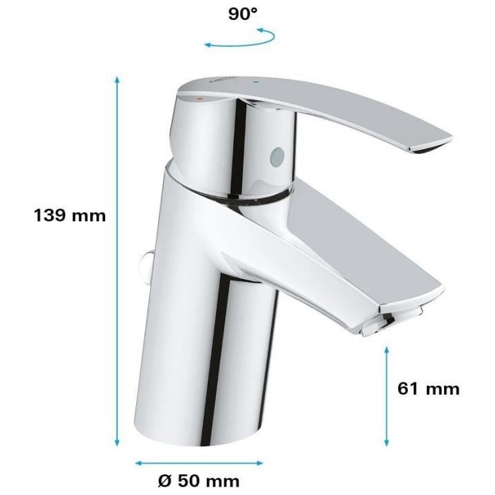 GROHE Mitigeur monocommande Lavabo Taille S Start Chromé 31137001