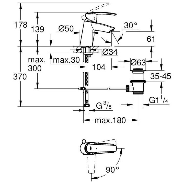 GROHE Mitigeur monocommande Lavabo Taille S Start Chromé 31137001