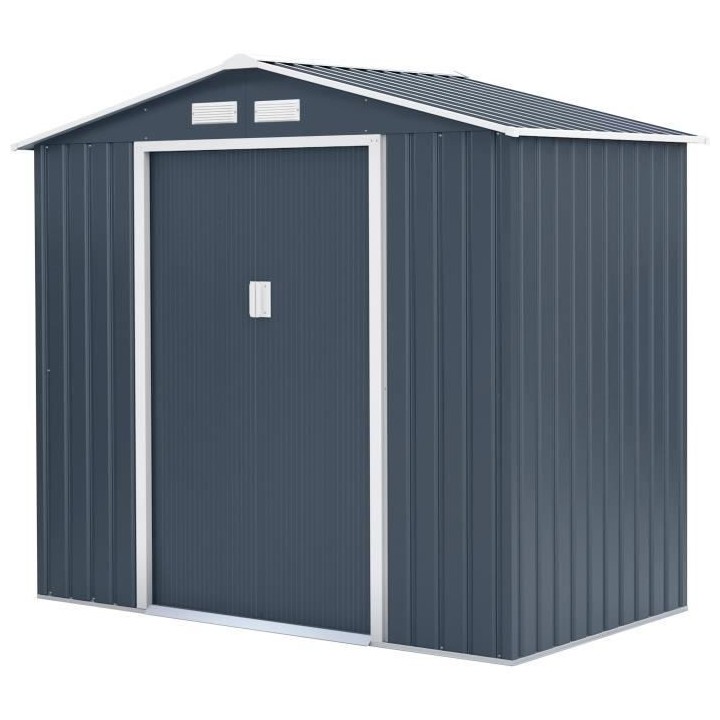 Abri de jardin en métal 2,7 m2 - Kit d'ancrage inclus - Gris anthraci