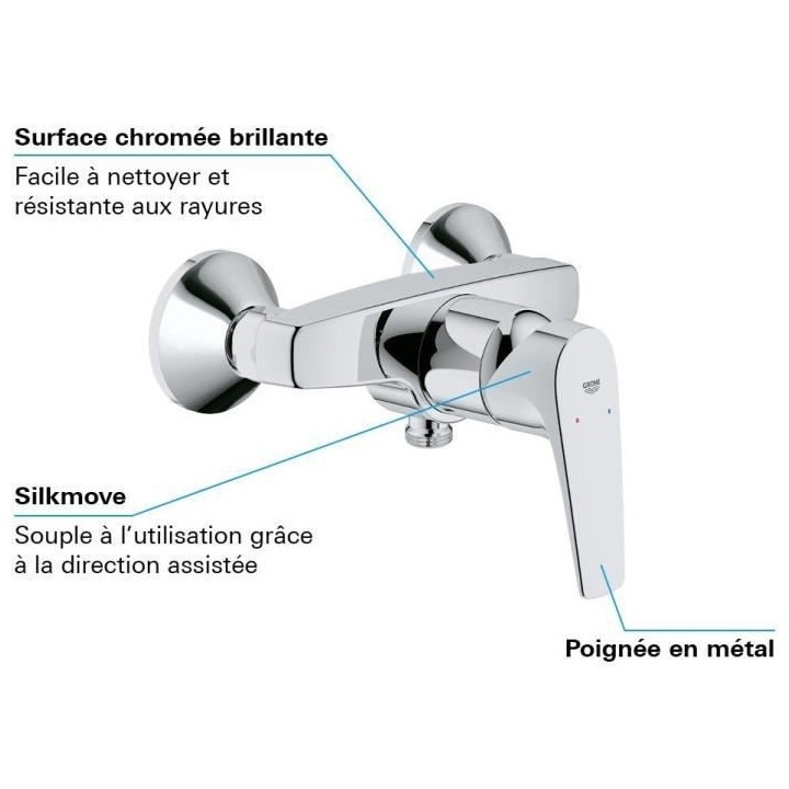 GROHE robinet douche monocommande Start Flow, montage mural, raccord f