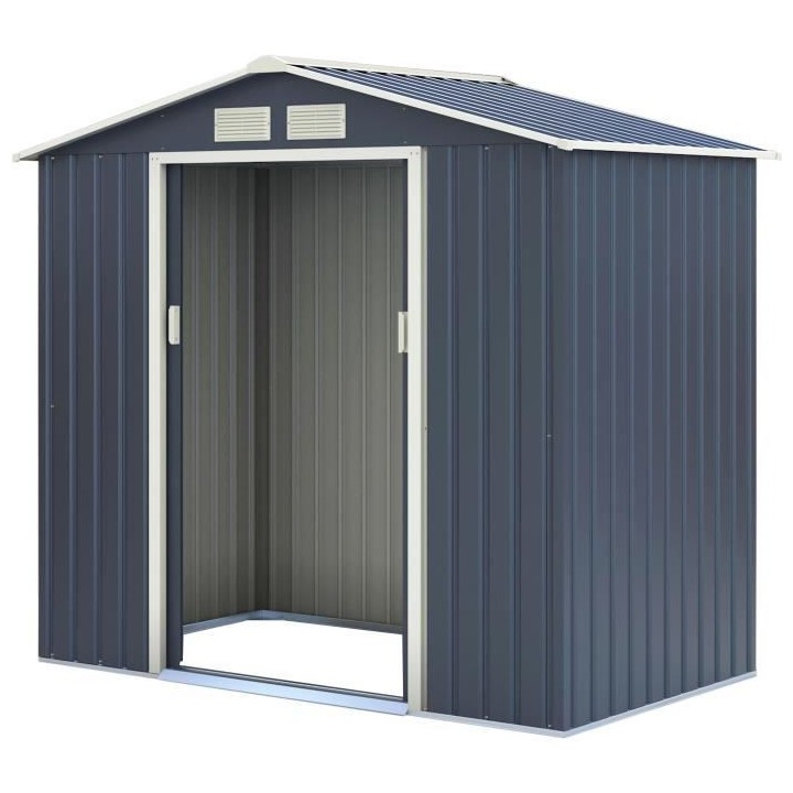 Abri de jardin en métal 2,7 m2 - Kit d'ancrage inclus - Gris anthraci
