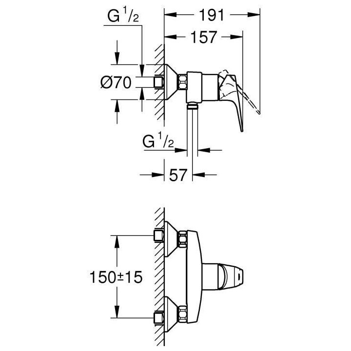 GROHE robinet douche monocommande Start Flow, montage mural, raccord f