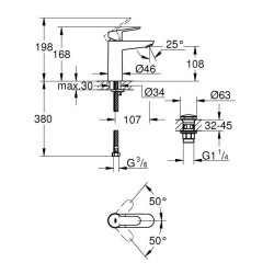 GROHE Robinet de salle de bains lavabo Start Edge, mousseur économie d'eau, sans tirette, taille M, chromé, 23775000