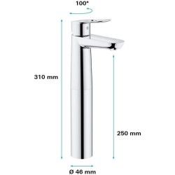 GROHE Mitigeur monocommande vasque a poser, robinet de salle de bain, taille XL, chromé, 23781000