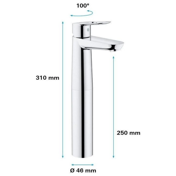 GROHE Mitigeur monocommande vasque a poser, robinet de salle de bain,