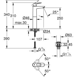 GROHE Mitigeur monocommande vasque a poser, robinet de salle de bain, taille XL, chromé, 23781000