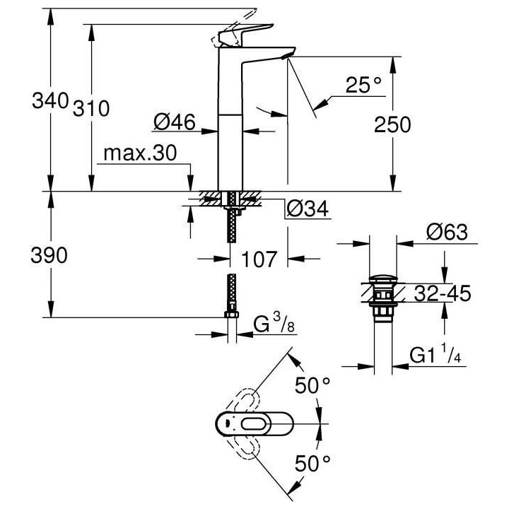 GROHE Mitigeur monocommande vasque a poser, robinet de salle de bain,