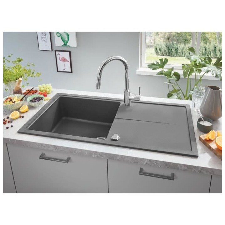 GROHE Evier composite avec égouttoir K400 1000 x 500 mm Gris granite