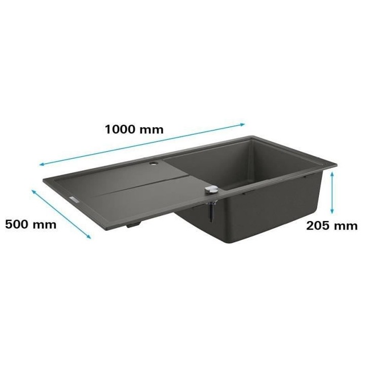 GROHE Evier composite avec égouttoir K400 1000 x 500 mm Gris granite