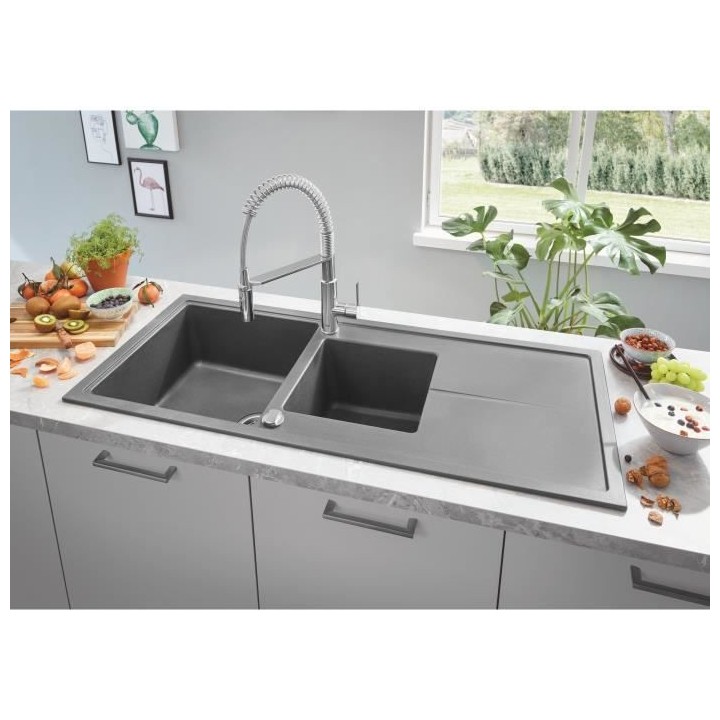 GROHE Evier composite avec égouttoir K400 1160 x 500 mm Gris granite