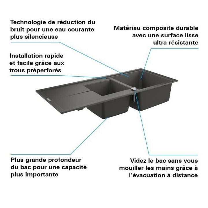 GROHE Evier composite avec égouttoir K400 1160 x 500 mm Gris granite