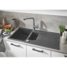 GROHE Evier de cuisine composite avec égouttoir K500, 1000 x 500 mm, 2 bacs, vidage pratique, siphon et bonde inclus, noir, 316