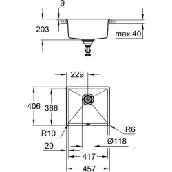 GROHE Evier composite K700U 457 x 406 mm Gris granite 31653AT0