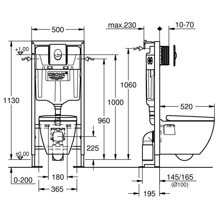 WC encastré GROHE - Céramique - Réservoir 9L - Abattant frein de ch