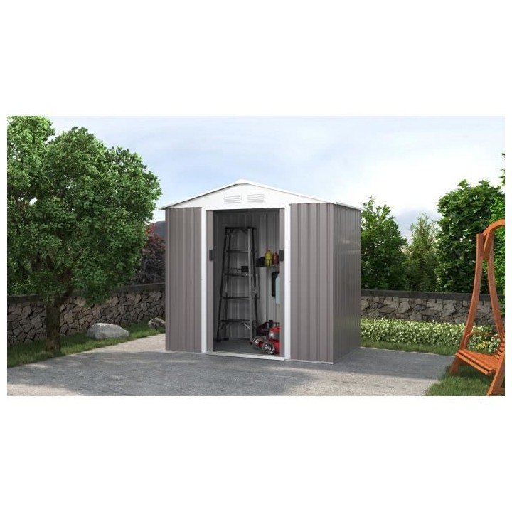 Abri de jardin en acier 2,71 m² - Kit d'ancrage inclus - Taupe