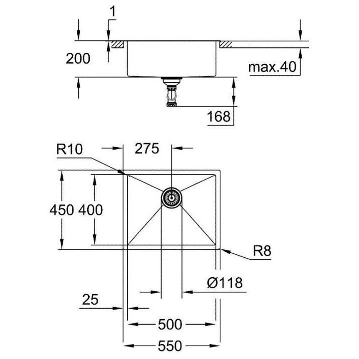 GROHE Évier en acier inoxydable K700 31726SD0 - A encastrer - 1 bac -