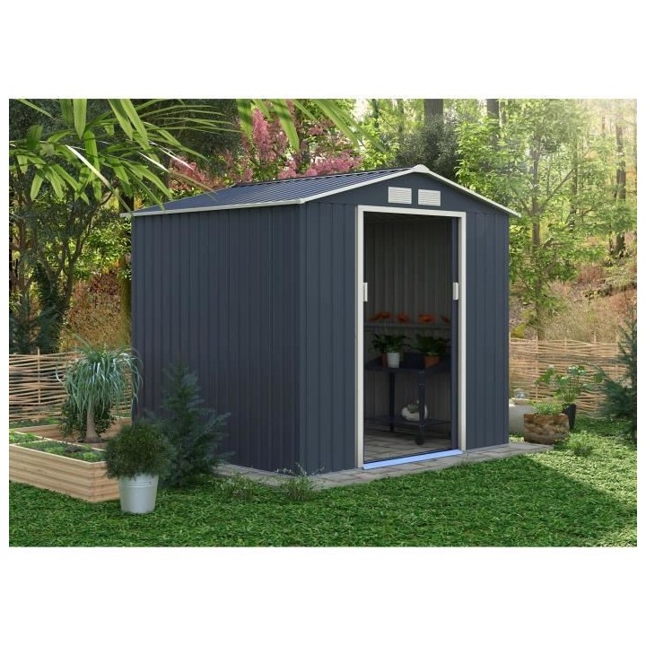 Abri de jardin en métal 4,07 m² - Kit d'ancrage inclus - Gris anthra