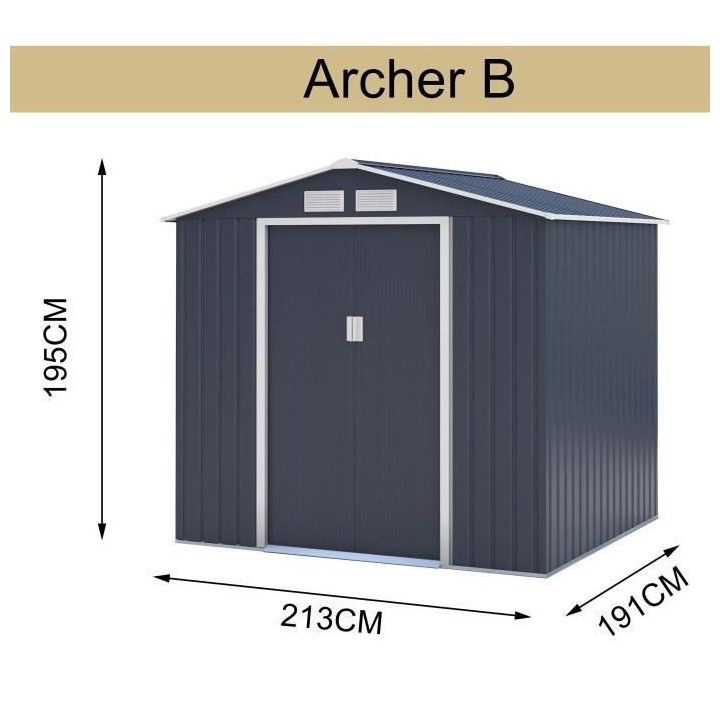 Abri de jardin en métal 4,07 m² - Kit d'ancrage inclus - Gris anthra
