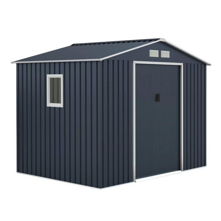 Abri de jardin en métal 5,29 m² - Kit d'ancrage inclus - Gris anthra