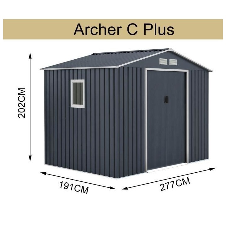 Abri de jardin en métal 5,29 m² - Kit d'ancrage inclus - Gris anthra